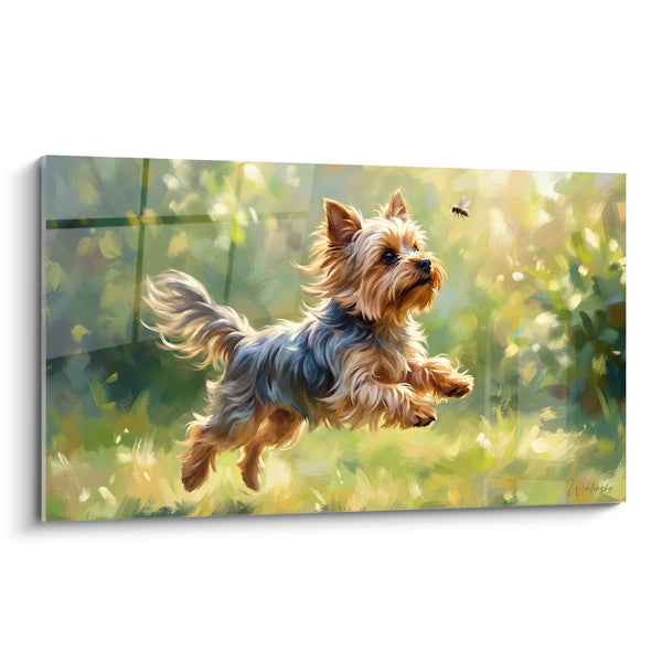 Obraz Jorkshire Terrierza w Biegu w Zieleni - Wiosenna Ucieczka - Edycja Yorkshire Terrier